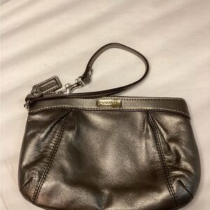 Coach Metallic Silver Pleated Wristlet